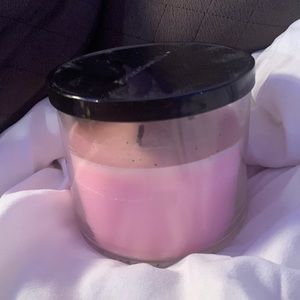 Pink petal tea cake bath and body works 3-wick candle used 3/4 full no label